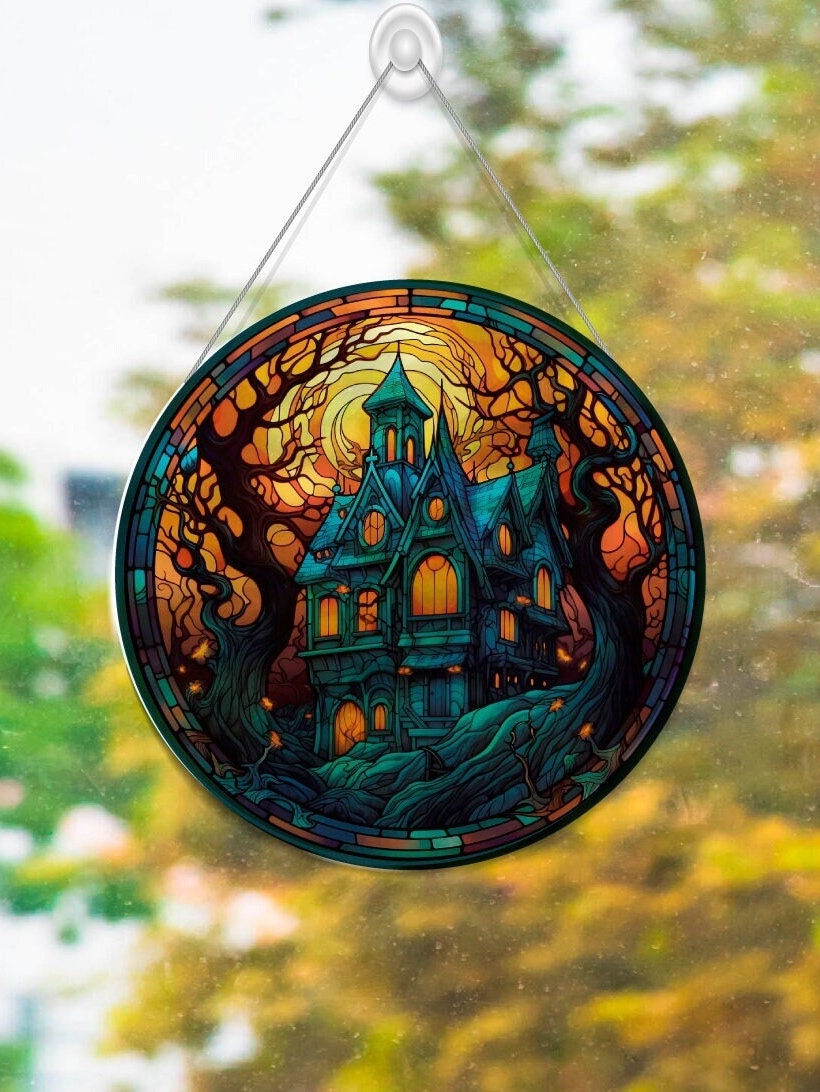 Faux Stained Glass Haunted House Acrylic Suncatcher - Etsy