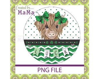 PNG Datei Highland Cow Luck Kranz Zeichen, Kranz Zubehör, Sublimationsdatei
