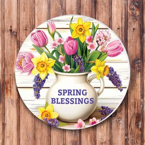 Spring Blessings Flowers Wreath Sign