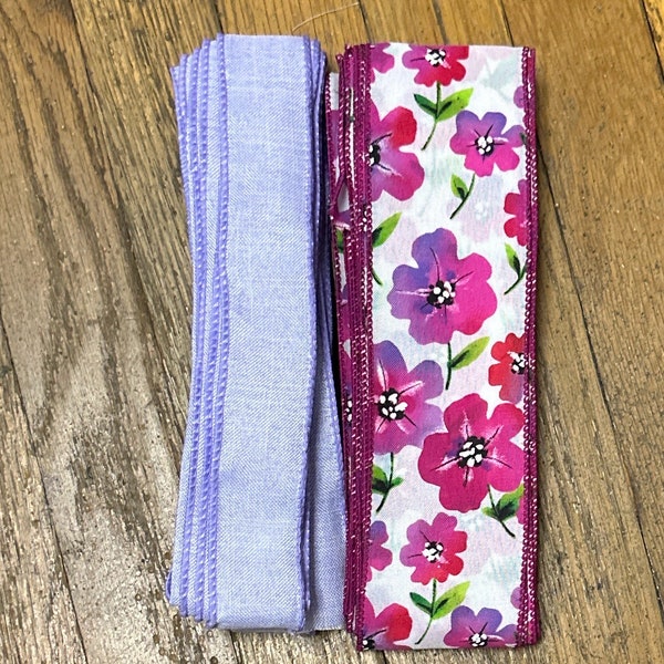 Fushcia and Purple Floral and purple solid wired Ribbon