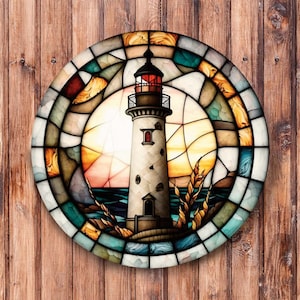 Faux Stained Glass Lighthouse Wreath Sign