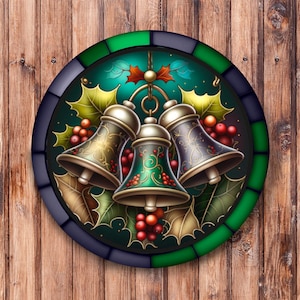 Faux gebrandschilderd glas Christmas Bells krans teken
