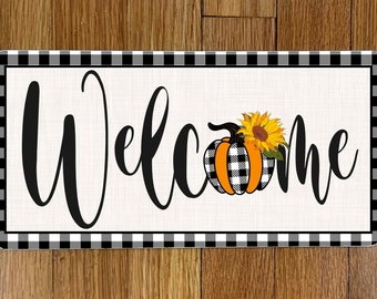 Welcome Plaid Pumpkin Wreath Sign