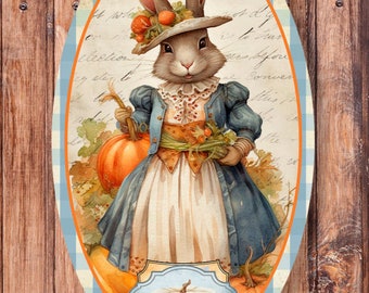 Vintage Autumn Rabbit Wreath Sign