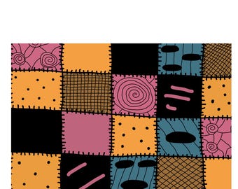 Nightmare Before Christmas Jack Skellington Sally Dress Print Remnants | 100% Cotton Fabric