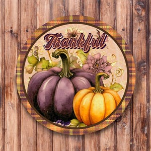 Thankful Purple Pumpkins Wreath Sign