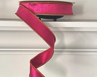 Farrisilk 1.5" x  10 YD Luster Cord Wired Ribbon in Hot Pink and Orange