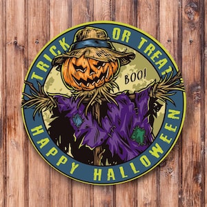 Happy Halloween Pumpkin Scarecrow Wreath Sign