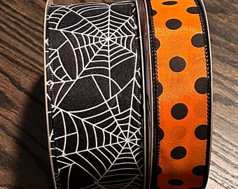 Spider Web and Orange and Black Polka Dot wired Ribbon