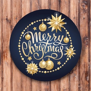 Merry Christmas Blue and Gold Wreath Sign