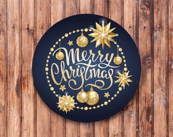 Merry Christmas Blue and Gold Wreath Sign