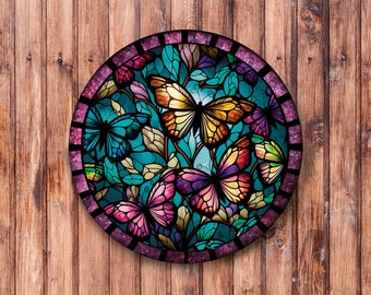Faux Stained Glass Butterflies Wreath Sign