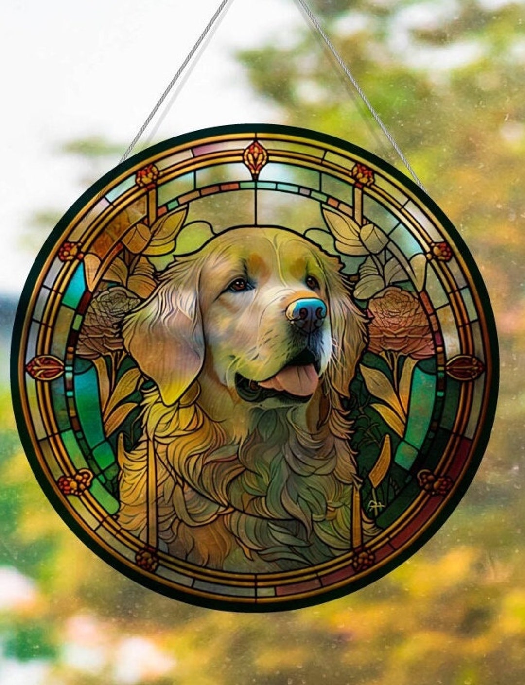 Faux Stained Glass Golden Retriever Acrylic Suncatcher Etsy
