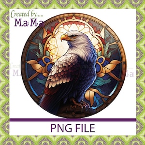 Faux PNG Stained Glass Eagle Wreath Sign, Wreath Accessory, Sublimation file