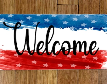 Red White and Blue Welcome _Wreath Sign