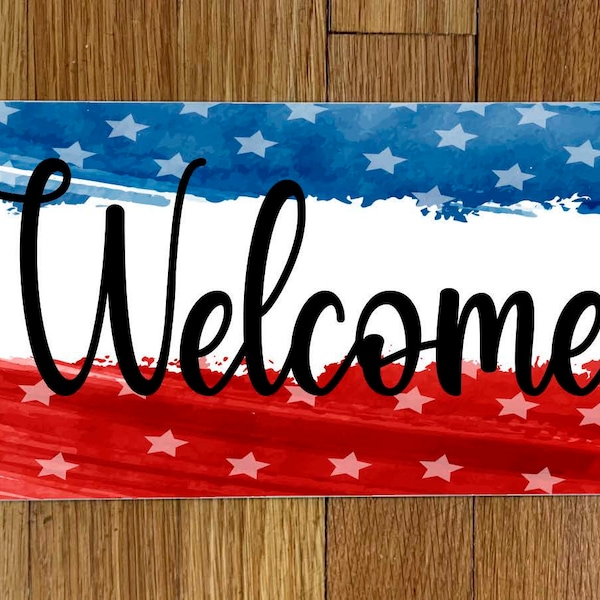 Red White and Blue Welcome _Wreath Sign