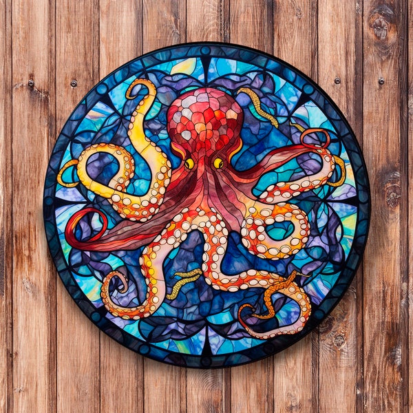 Faux Stained Glass Octopus Wreath Sign