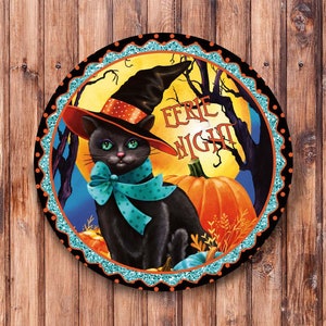 Black Cat Witch Wreath Sign