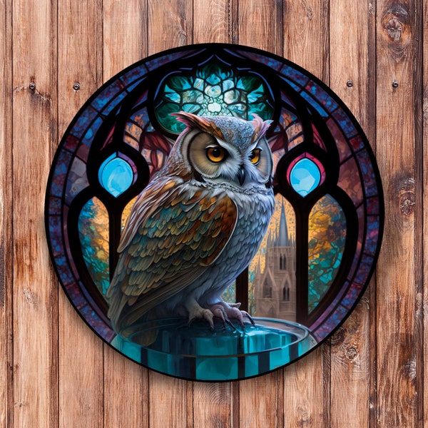Faux Stained Glass Owl Wreath Sign