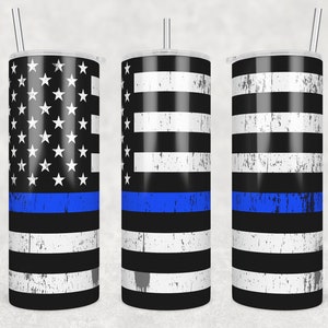 Police Flag Stainless Steel 20 oz Water Tumbler with Stainless Straw