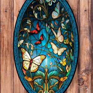 Faux Stained Glass Butterflies_Oval Wreath Sign