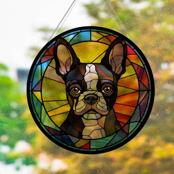 Faux Stained Glass Boston Terrier Acrylic Suncatcher