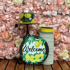 Welcome Black Polka Dot Lemon Sign with matching 1.5&quot; and 2.5&quot; ribbon