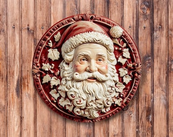 Faux 3D Red Santa Face Wreath Sign