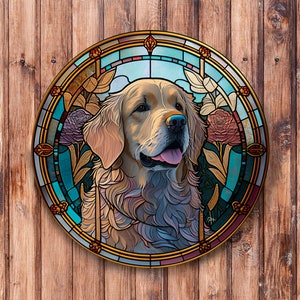 Faux Stained Glass Golden Retriever Wreath Sign
