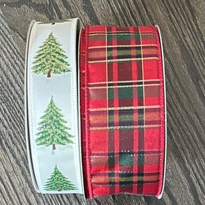 Red Plaid Ribbon and Christmas tree  wired Ribbon