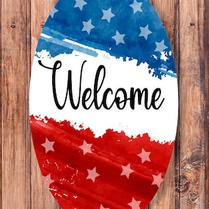 Red White and Blue Welcome_Oval Wreath Sign