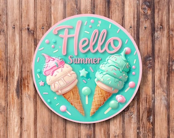 Hello Summer Pastel Ice Cream Wreath Sign