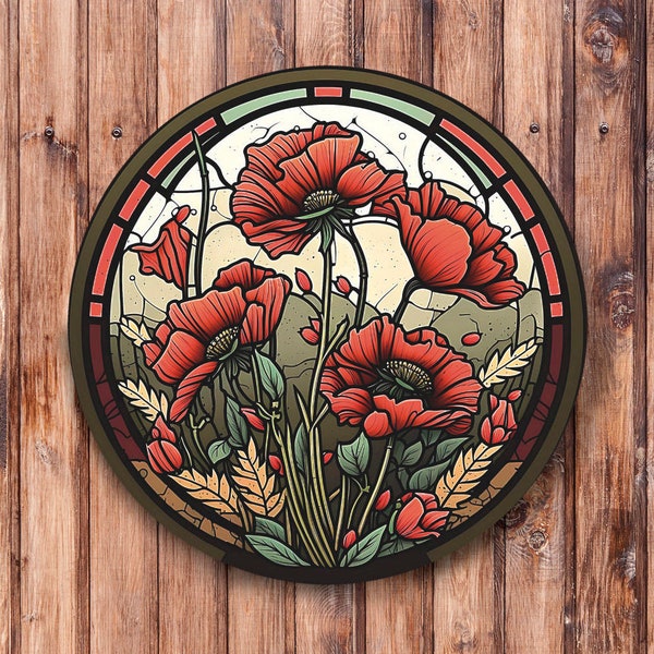 Faux Stained Glass Poppies Wreath Sign