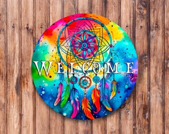 Dreamcatcher Wreath Sign, Colorful Welcome, Native American Wreath