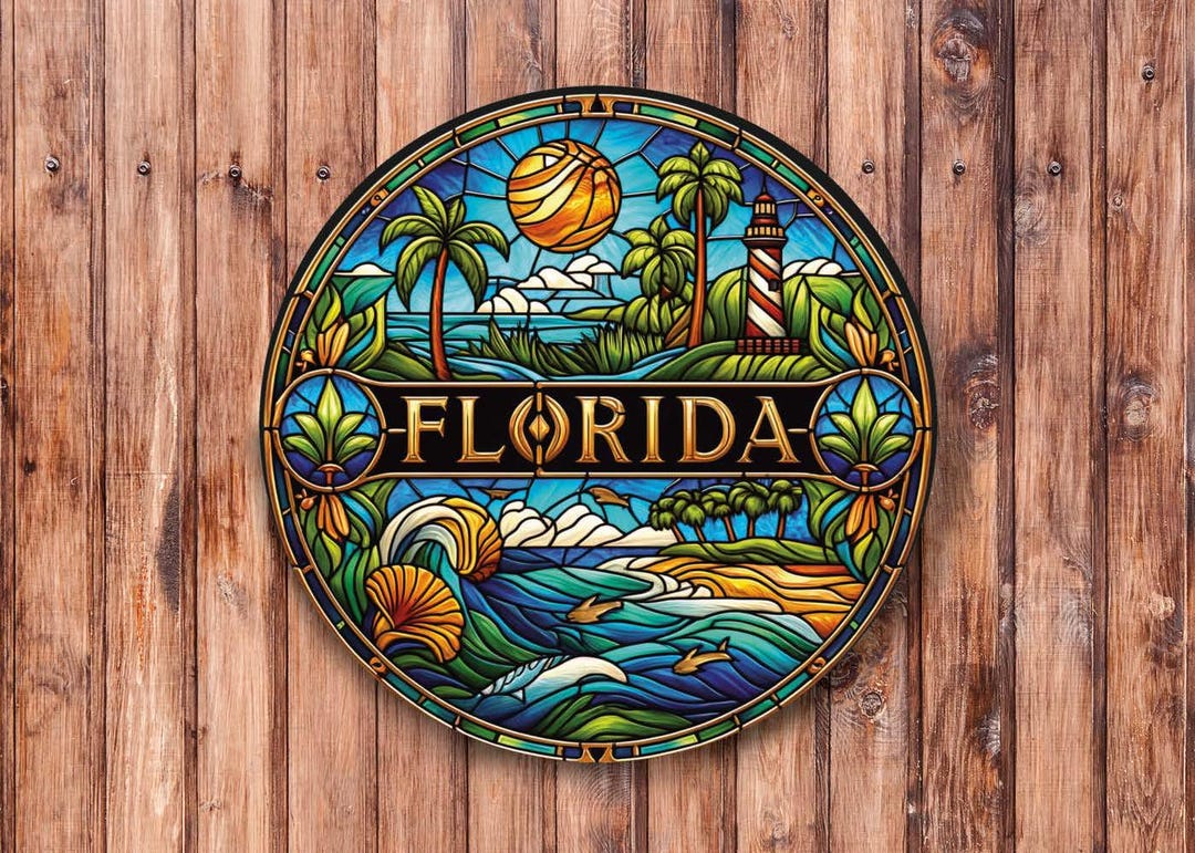 Faux Stained Glass Florida Wreath Sign - Etsy