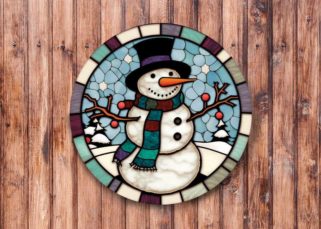 Faux Stained Glass Snowman Wreath Sign - Etsy