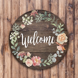 Welcome Floral Wreath Sign