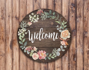 Welcome Floral Wreath Sign