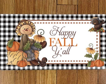 Plaid Scarecrow Happy Fall Y'all Wreath Sign