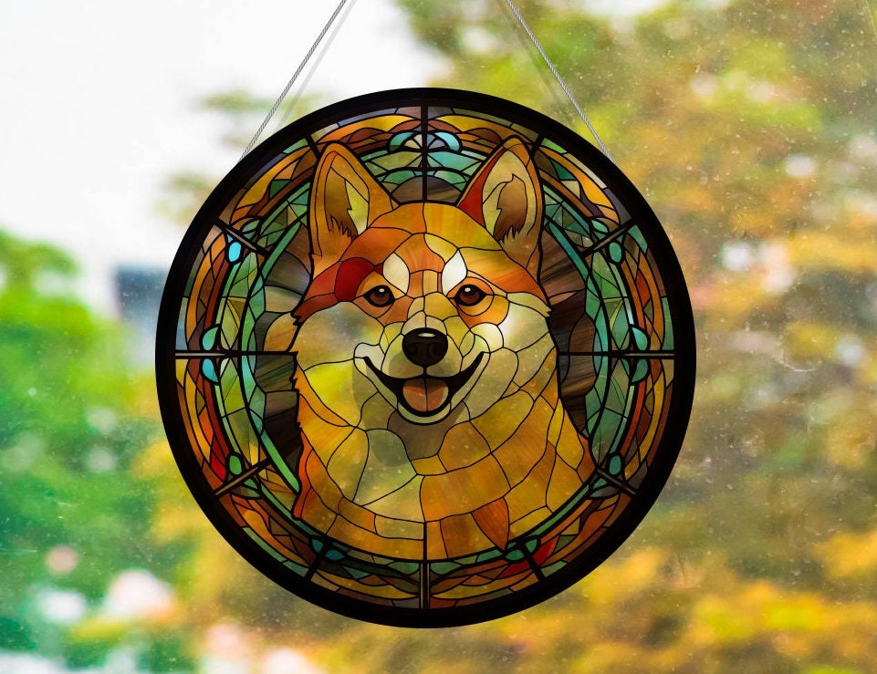 フェイクステンドグラス 柴犬 アクリルサンキャッチャー - Etsy 日本