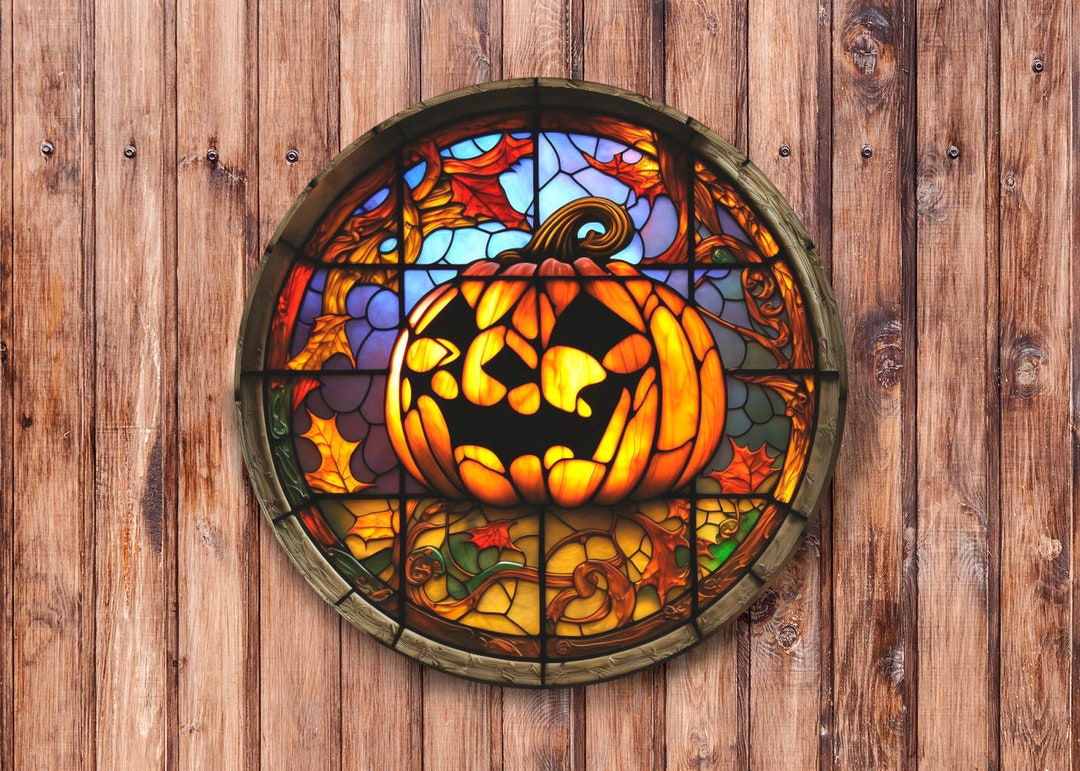 Faux Stained Glass Jack O Lantern Wreath Sign - Etsy