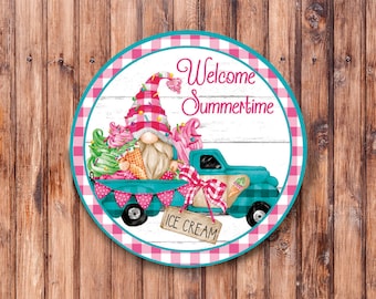 Welcome Summertime Ice Cream Gnome  wreath sign