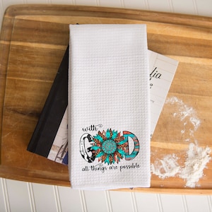 With God All Things are Possible Turquoise Waffle Weave Towel