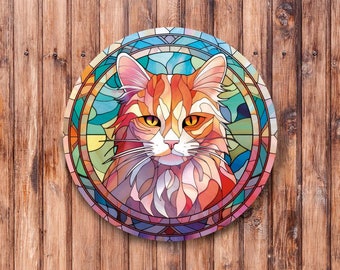 Faux Stained Glass Orange Cat Wreath Sign