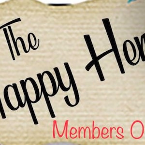 May include: A rectangular sign with a textured beige background featuring the black text The Happy Herd in a cursive font and the red text Members Only below it. A partial illustration of a cow is visible on the left and floral accents on the top right.
