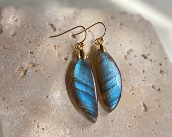 Labradorite Gemstone and Gold Drop Earrings