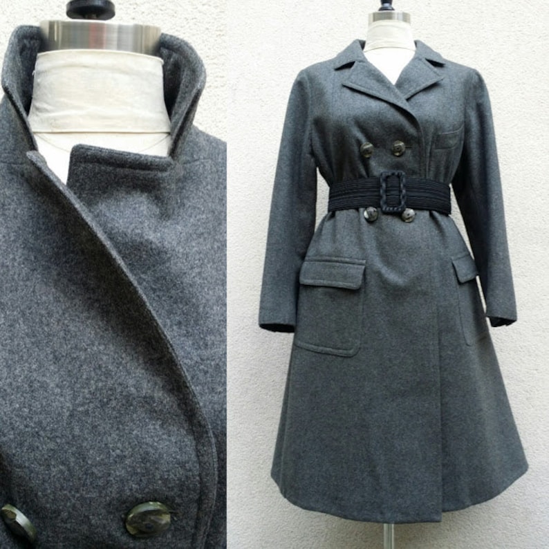 double breast four buttons color Gray mouse 70/'s wool frock coat Georges Rech 34 length classic elegantissimo!