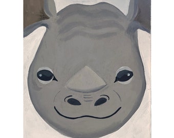 Baby rhino acrylic painting on wood for nursery or child’s room