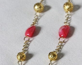 Gold and Pink Beaded Necklace