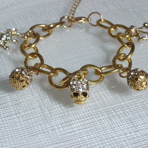 Gold Rhinestone Encrusted Charm Bracelet